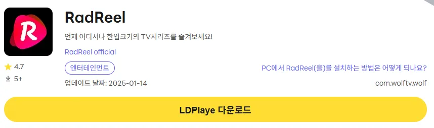 RadReel PC 버전 다운로드 페이지